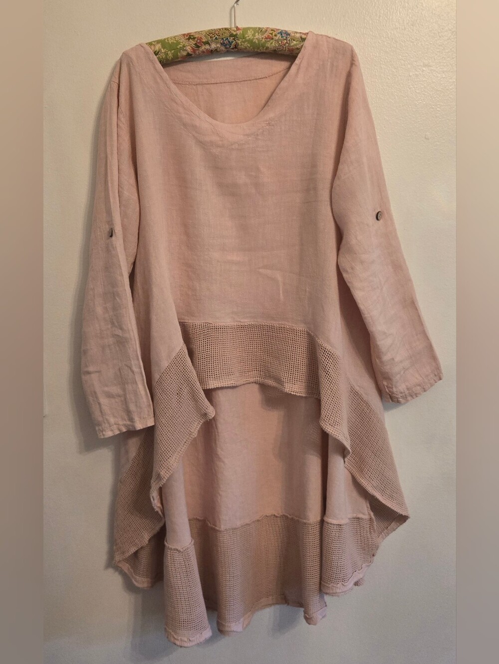 Unknown Brand Pink Linen Blend High-Low Tunic Top Made In Italy XL